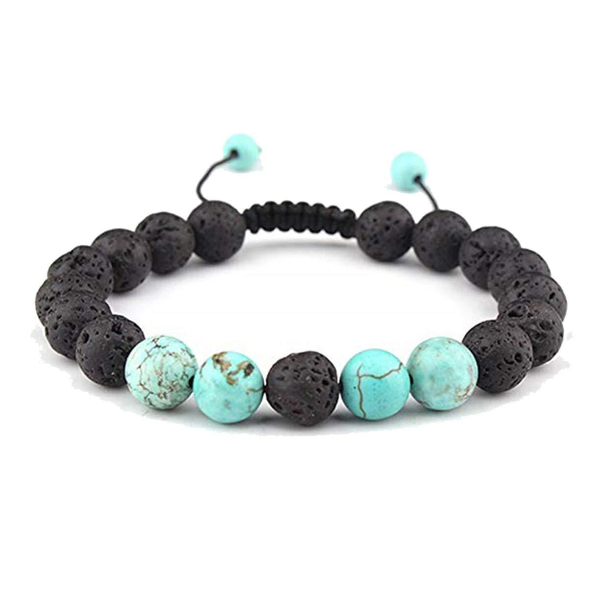 Adjustable Anxiety Diffusing Lava Stone Bracelet w/Turquoise Stones - KathyRoseNaturals