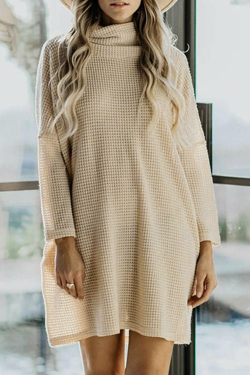 Cowl Neck Long Sleeve Pocketed Knit Mini Dress - KathyRoseNaturals