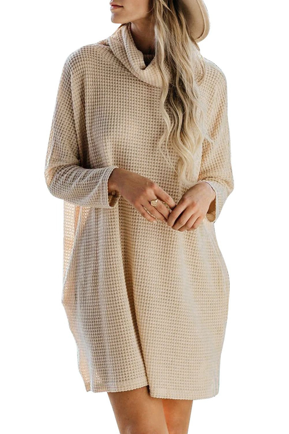 Cowl Neck Long Sleeve Pocketed Knit Mini Dress - KathyRoseNaturals